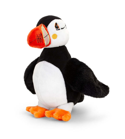 Black and white soft puffin toy.