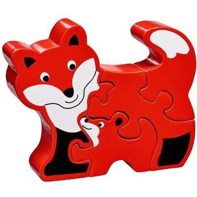 Simple wooden jigsaw puzzle for young children depicting a fox and cub.