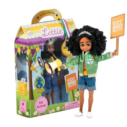 Activist Lottie Doll in manufacturer's packaging.