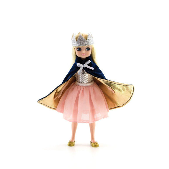 Lottie Doll Queen Outfit  with crown, velvet cape and pink tutu style skirt.
