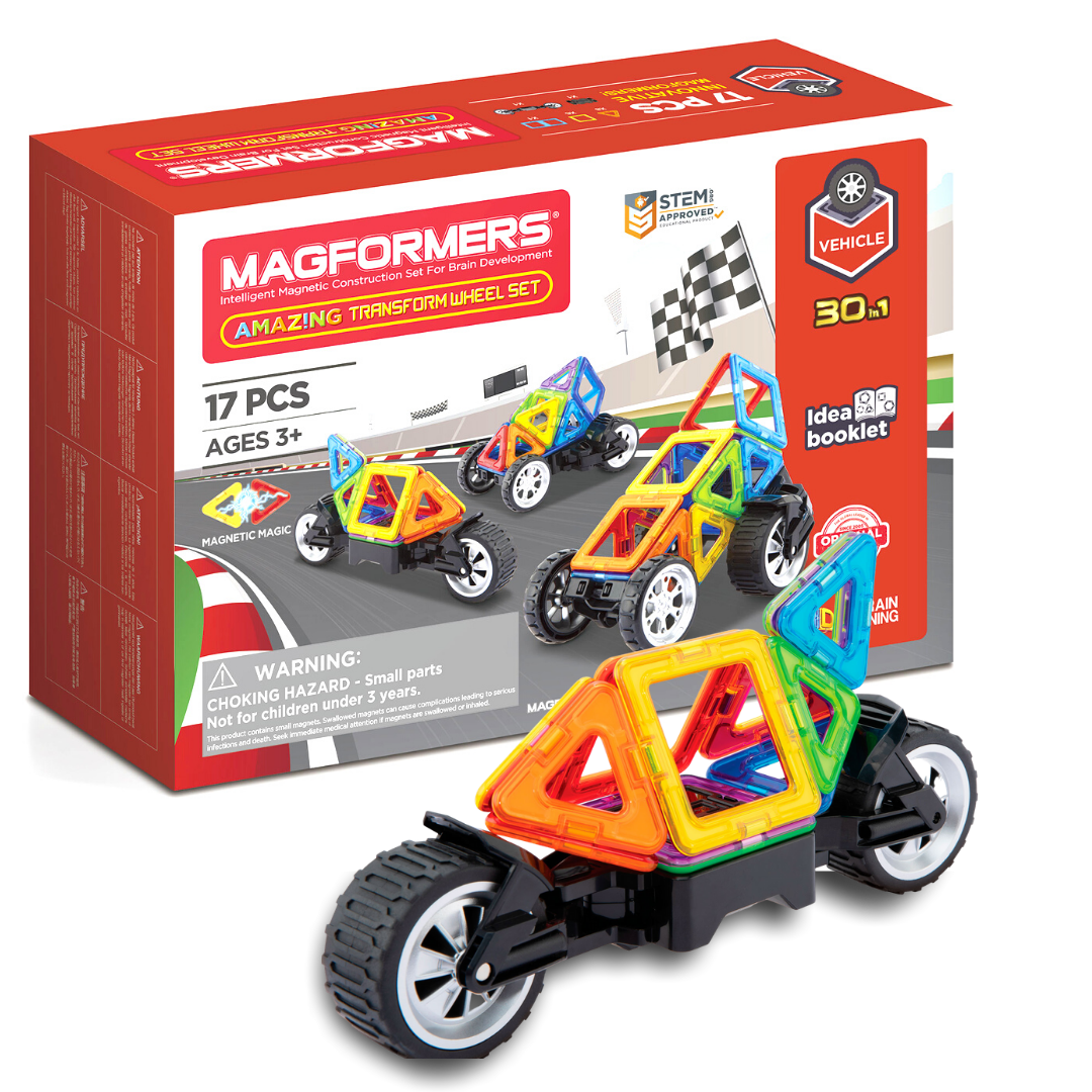 Manufacturer's packaging for Magformers set with kart in front.