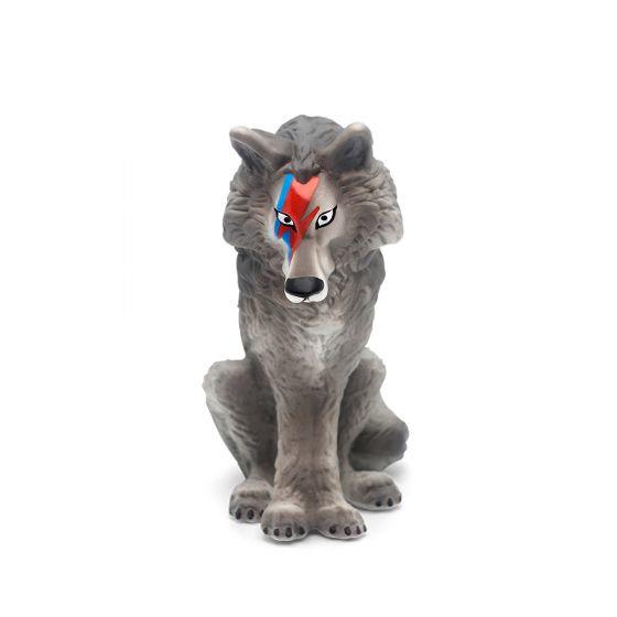 Grey wolf figurine with blue lightening flash.