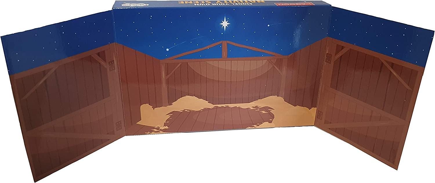 Brown fold-out nativity backdrop.