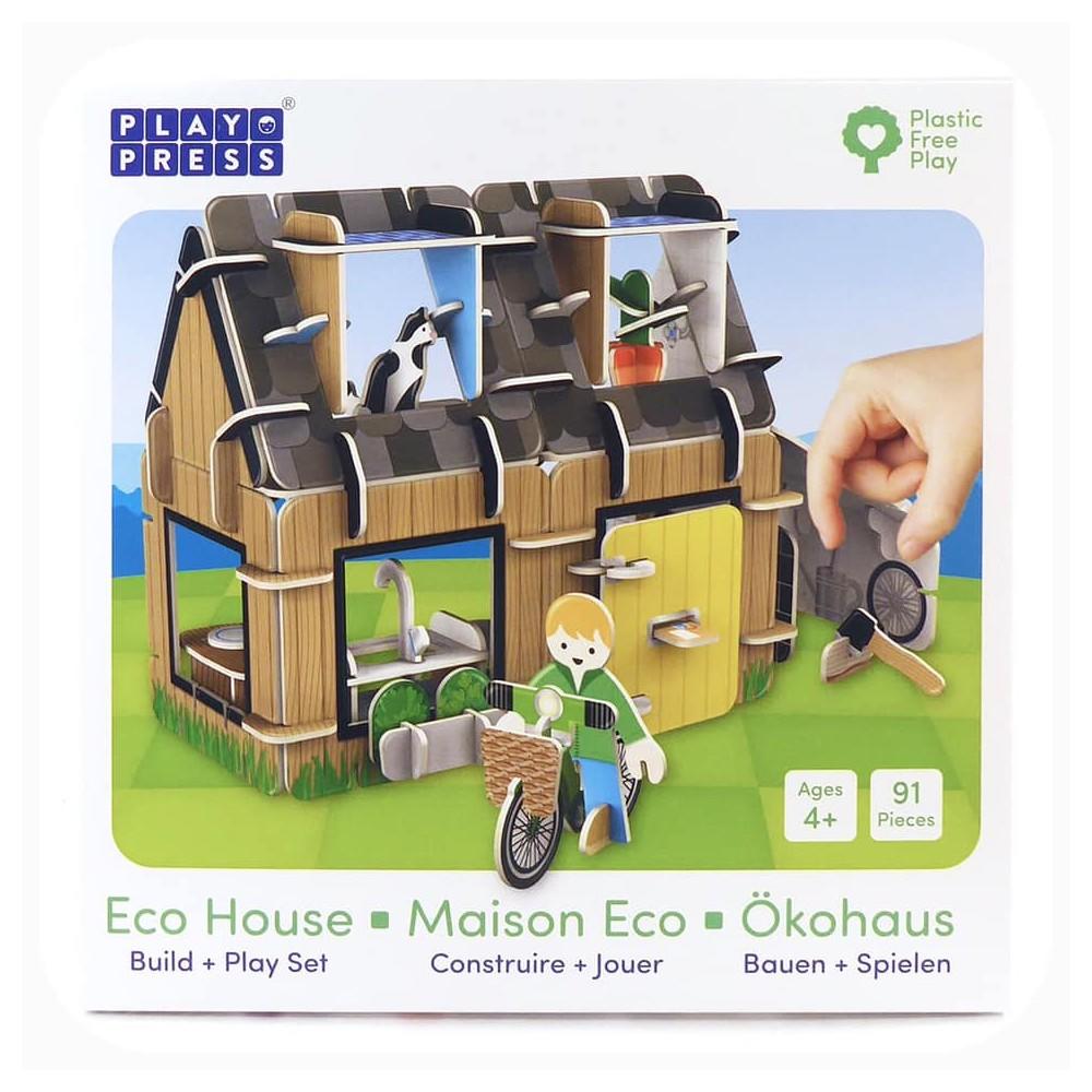 91 piece Playboard Eco House with a person, cat and hieco house with 4 rooms. Age 4-10