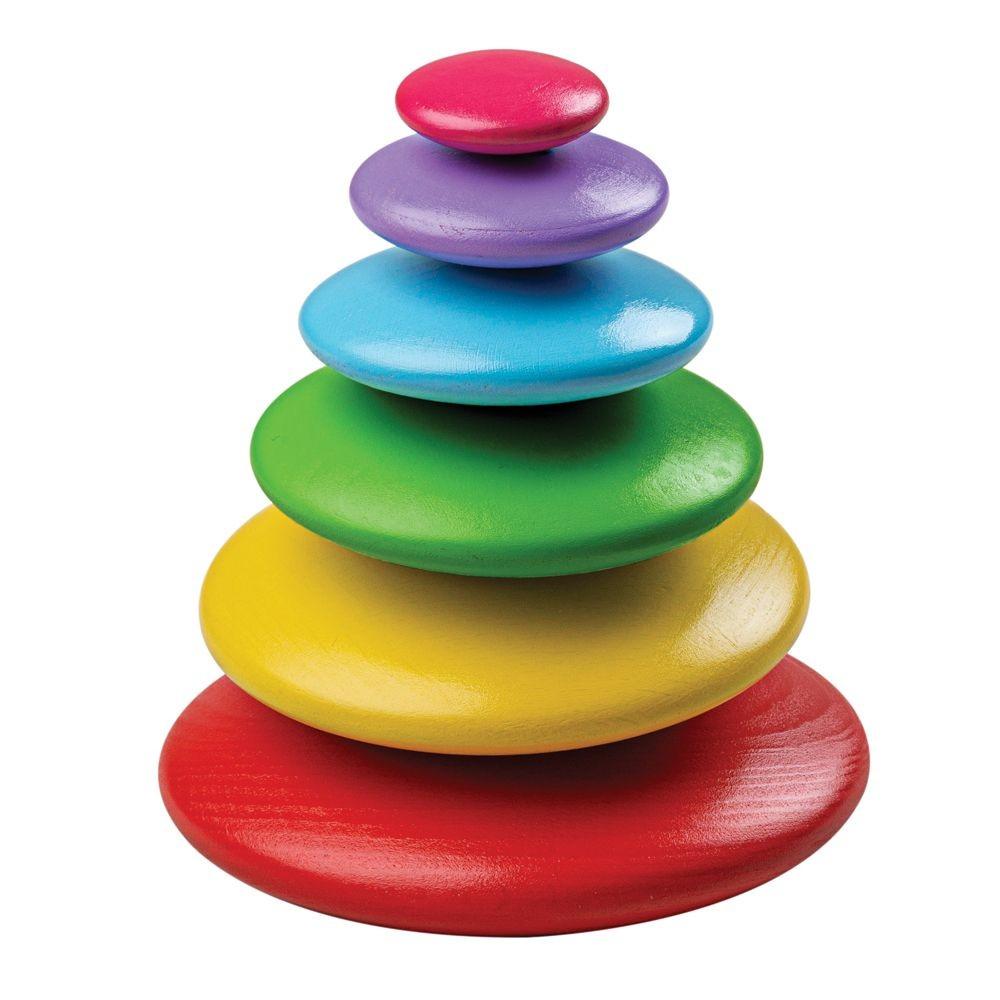6 beautiful smooth wooden stacking pebbles in rainbow colours.