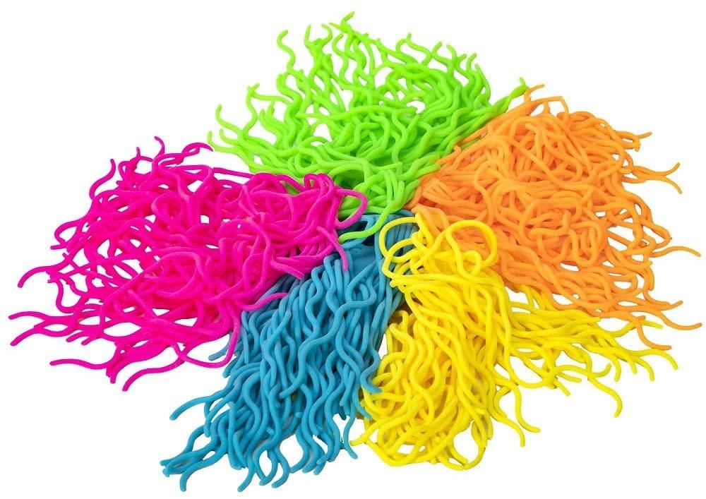 Colourful, rubber noodles fidget toy.