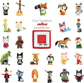 Illustration showing a large number of different Tonie figures available.