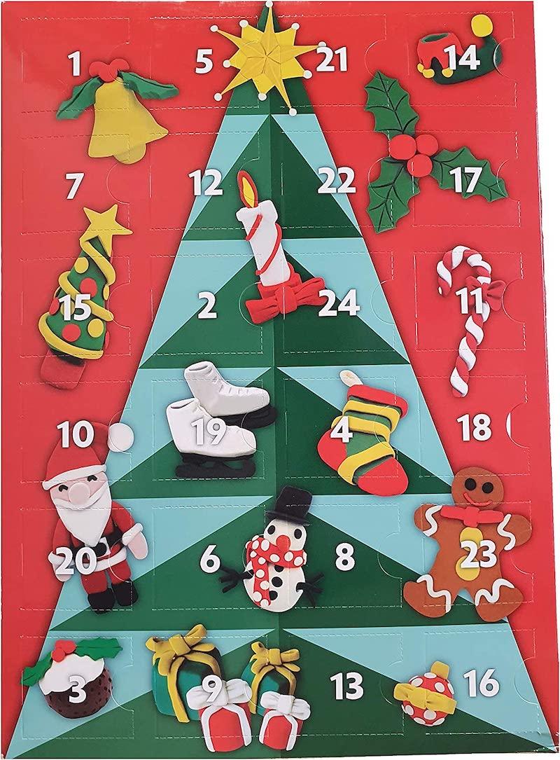 Advent calendar with a christmas tree image and numbered doors.
