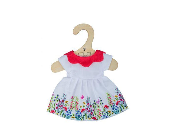 White Floral Dress with a Red Collar for Rag Dolls - 1