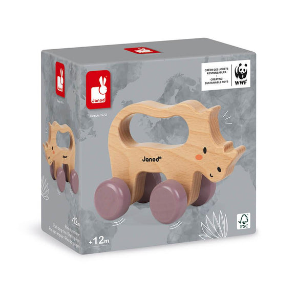 Box for the Janod WWFpush-along wooden rhino.